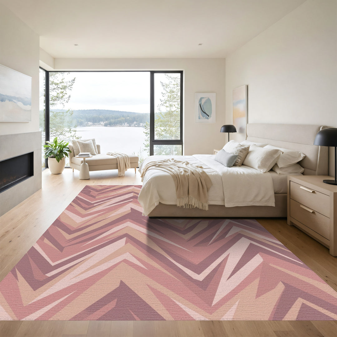 Geometric Pink Jagged Chevron Rug