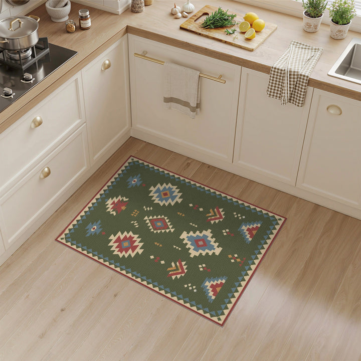 Green Geometric Green Southwestern Geometric Area Rug