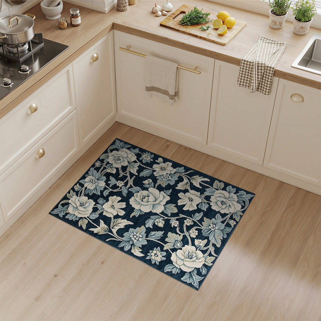 Navy Blue Floral Vintage Area Rug