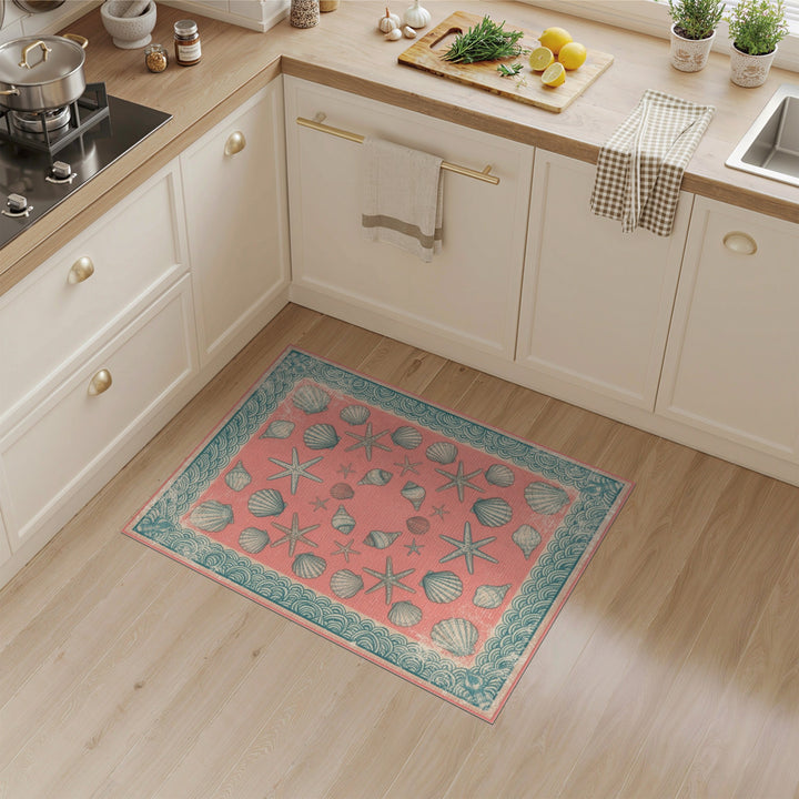 Pink Coastal Seashell Starfish Area Rug