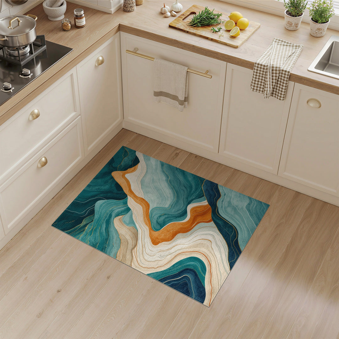 Teal Wave Abstract Area Rug