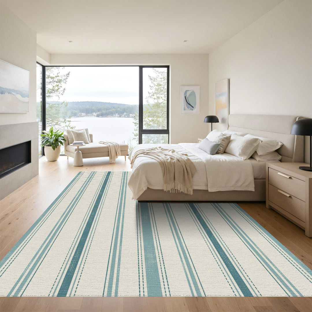 Seaside Coastal Striped Farmhouse Rug