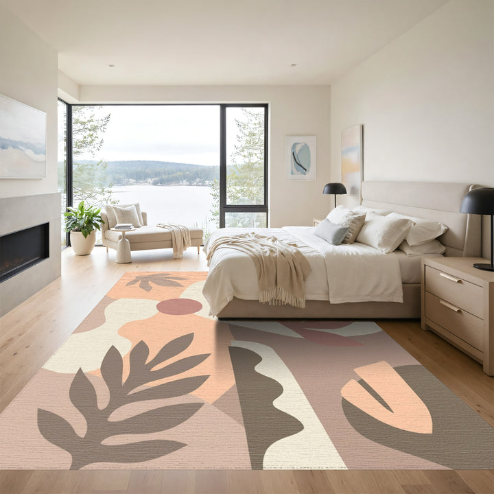 Earthy Tone Abstract Botanical Collage Rug