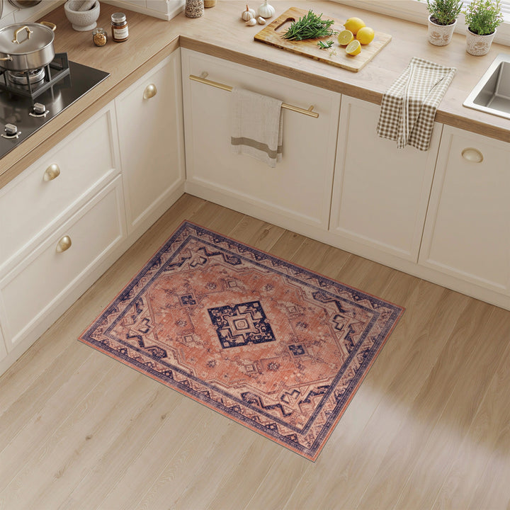 Orange Navy Distressed Vintage Area Rug