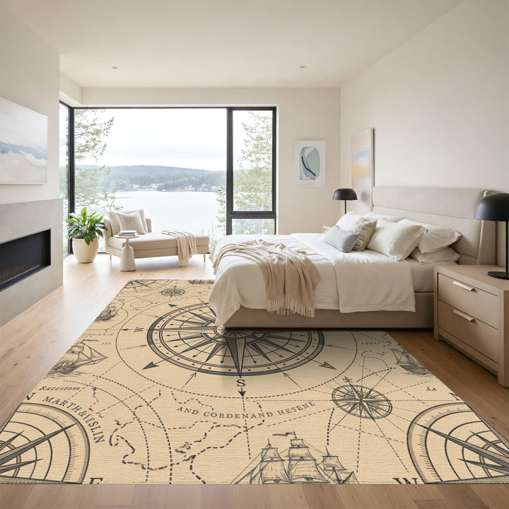 Vintage Nautical Compass Marine Map Rug