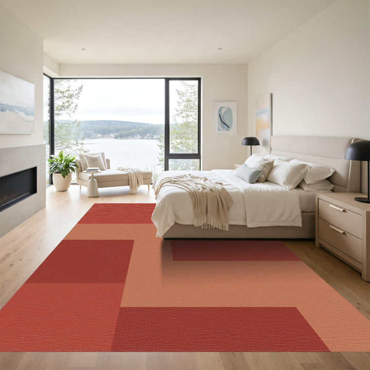 Terracotta Geometric Interlocking Blocks Rug