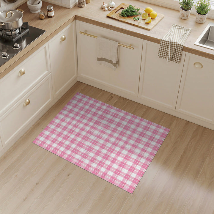 Pink Geometric Modern Pink Gingham Check Washable Area Rug