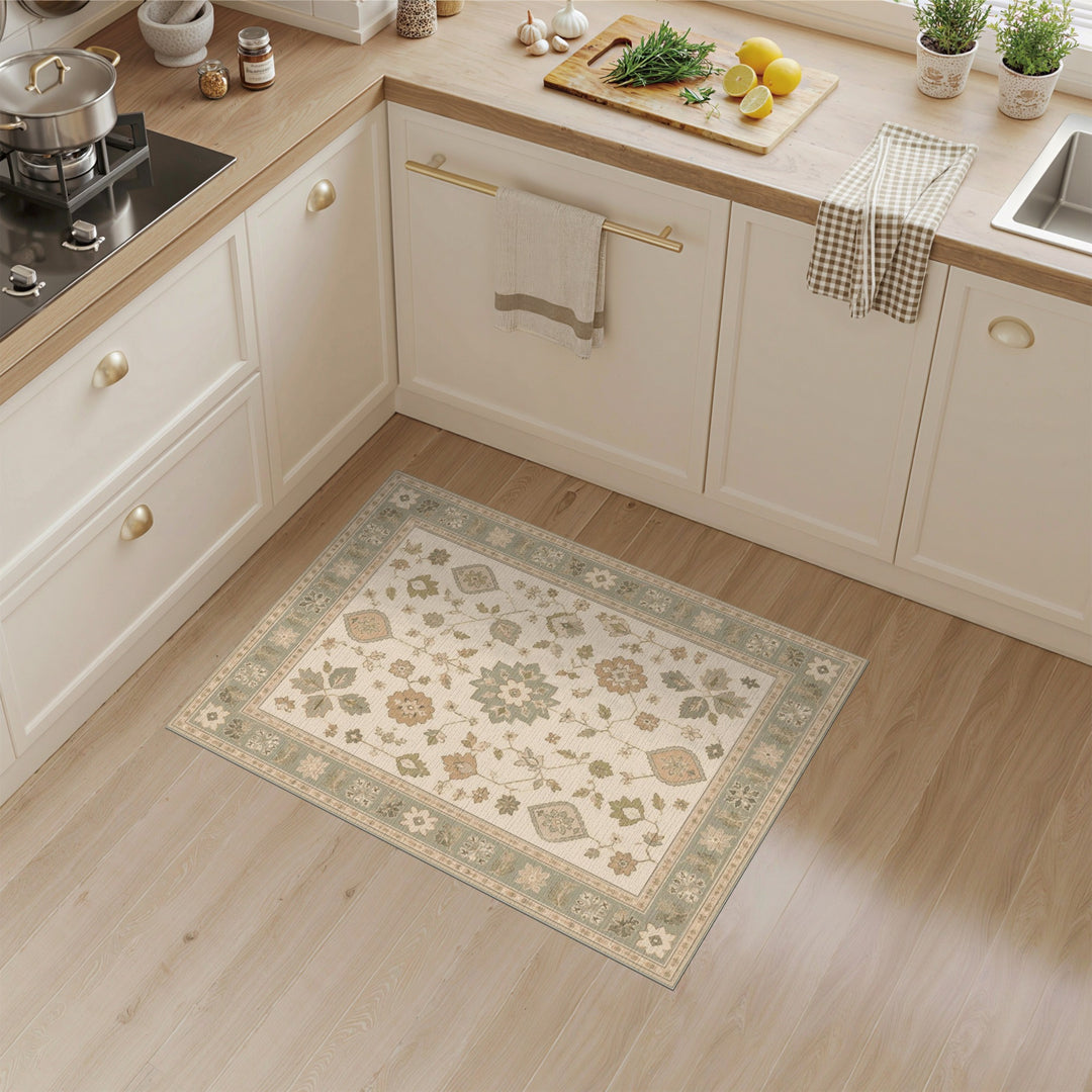 Beige Floral Vintage Medallion Area Rug