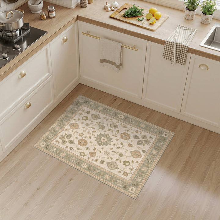 Beige Floral Vintage Medallion Area Rug