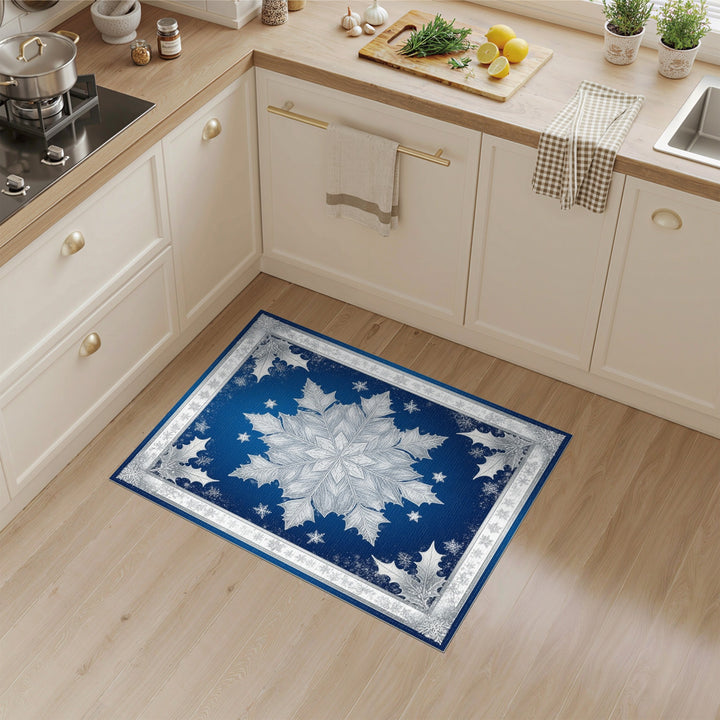 Silver Snowflake Holly Blue Area Rug