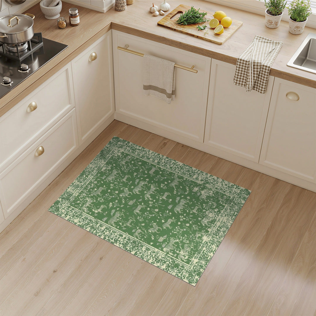 Green Zebra Floral Area Rug