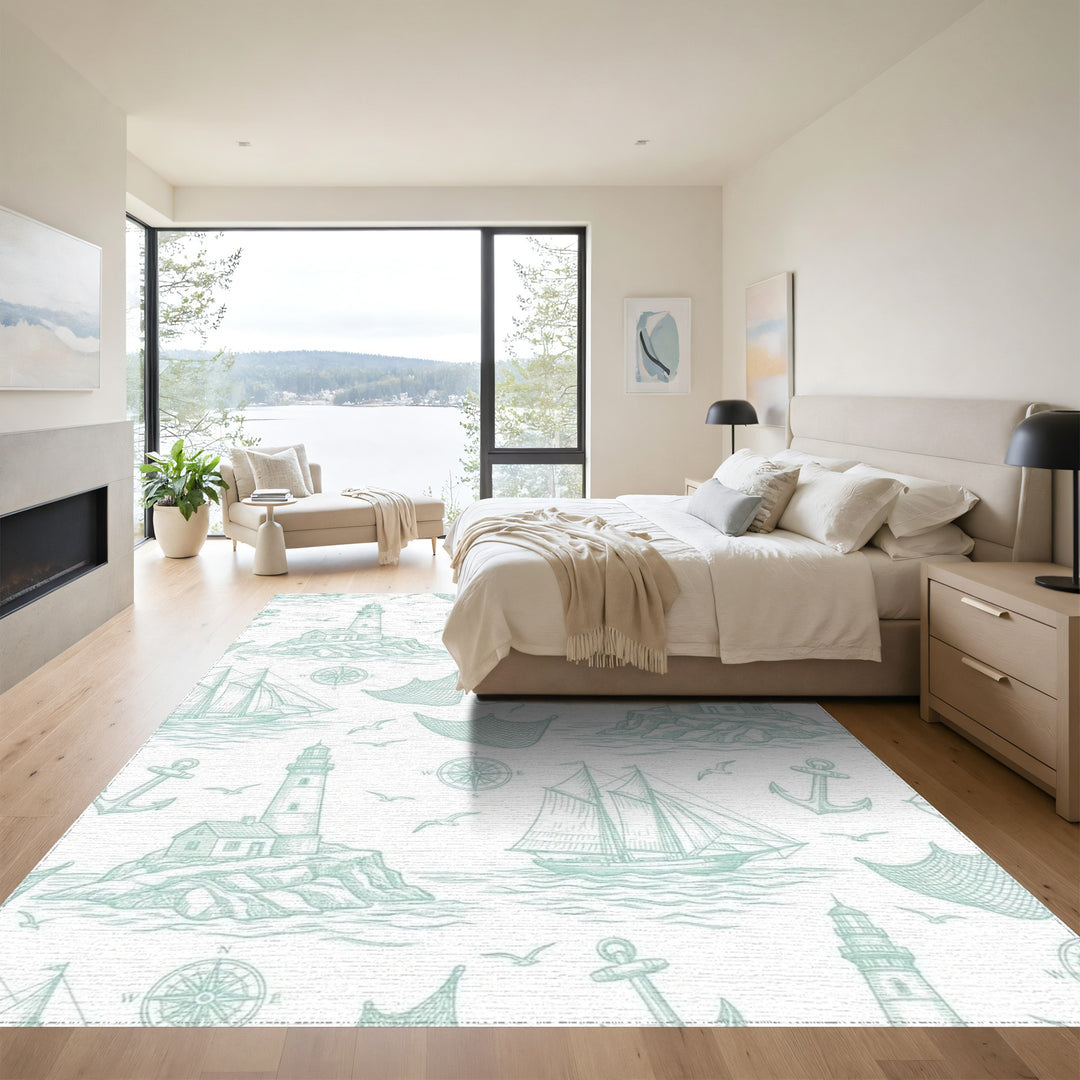 Nautical Lighthouse Sailboat Anchor Medallion Rug