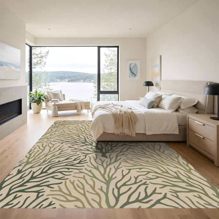 Earthy Green Branching Tree Texture Rug