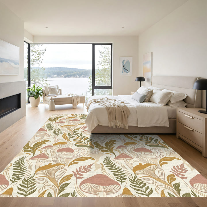 Mushroom Fern Swirl Earthy Tone Rug