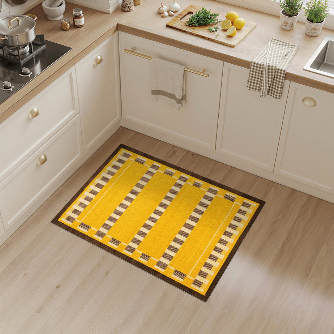 Yellow Geometric Checkered Area Rug