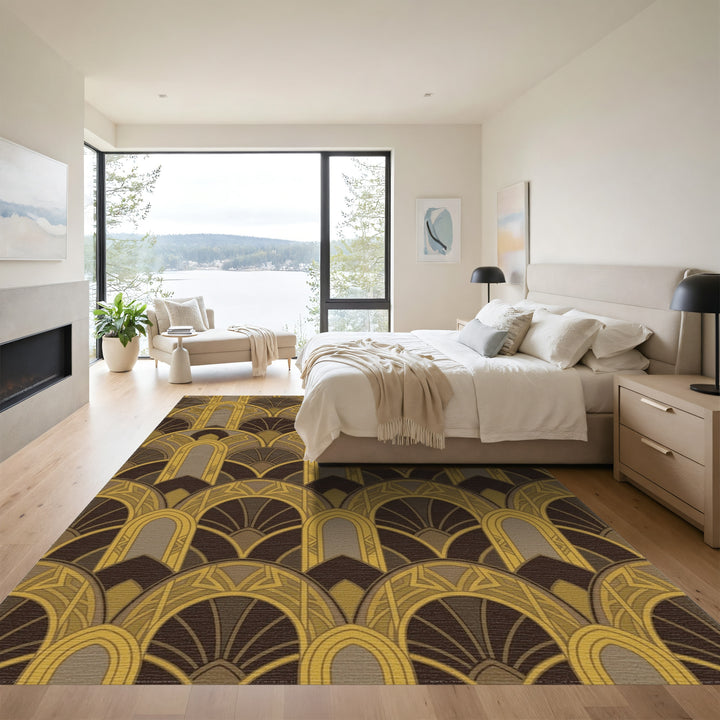 Golden Brown Art Deco Arches Rug