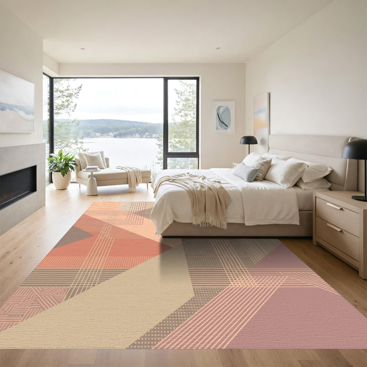 Geometric Peach Terracotta Lines Rug