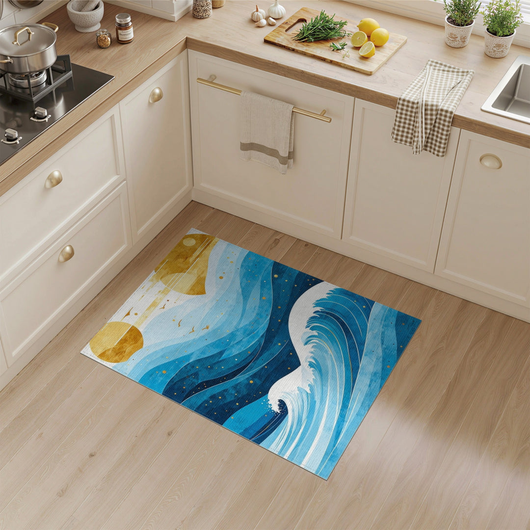 Blue Coastal Wave Area Rug