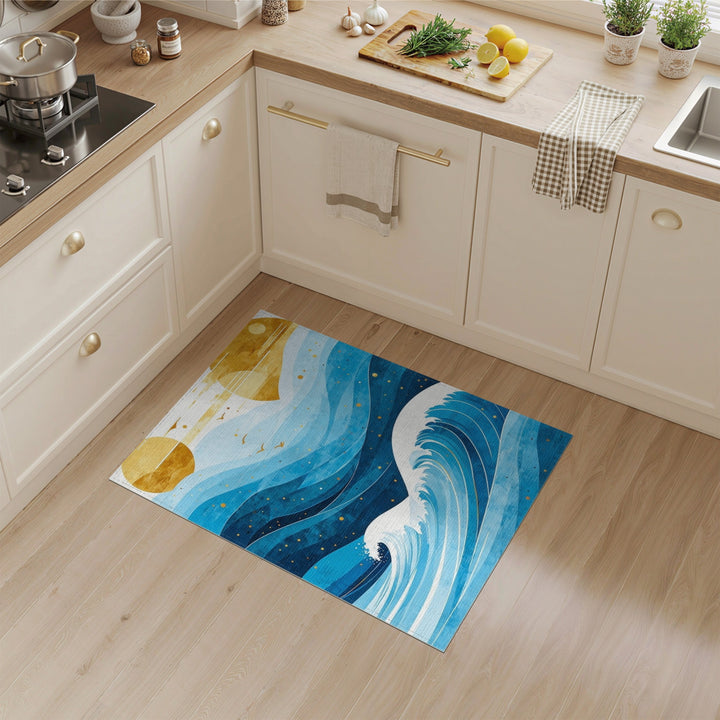 Blue Coastal Wave Area Rug