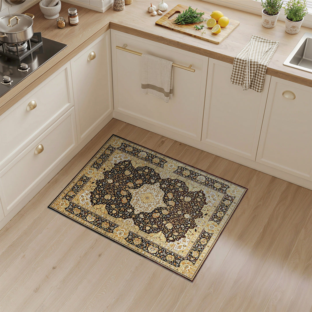 Black Ivory Persian Floral Medallion Rug
