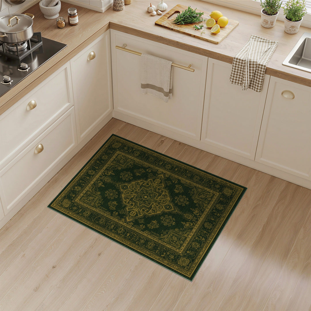 Green Gold Persian Medallion Green Area Rug