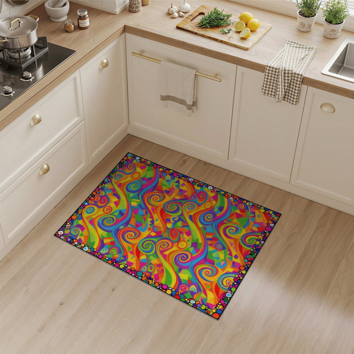 Abstract Area Multi-color and Patterns Vibrant Rainbow Swirl Abstract Area Rug