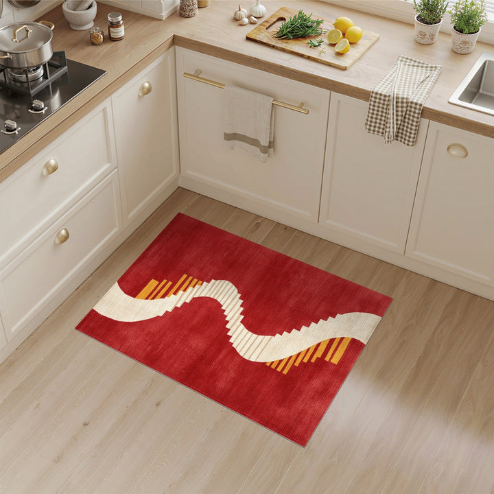 Red Geometric Wave Stair Area Rug