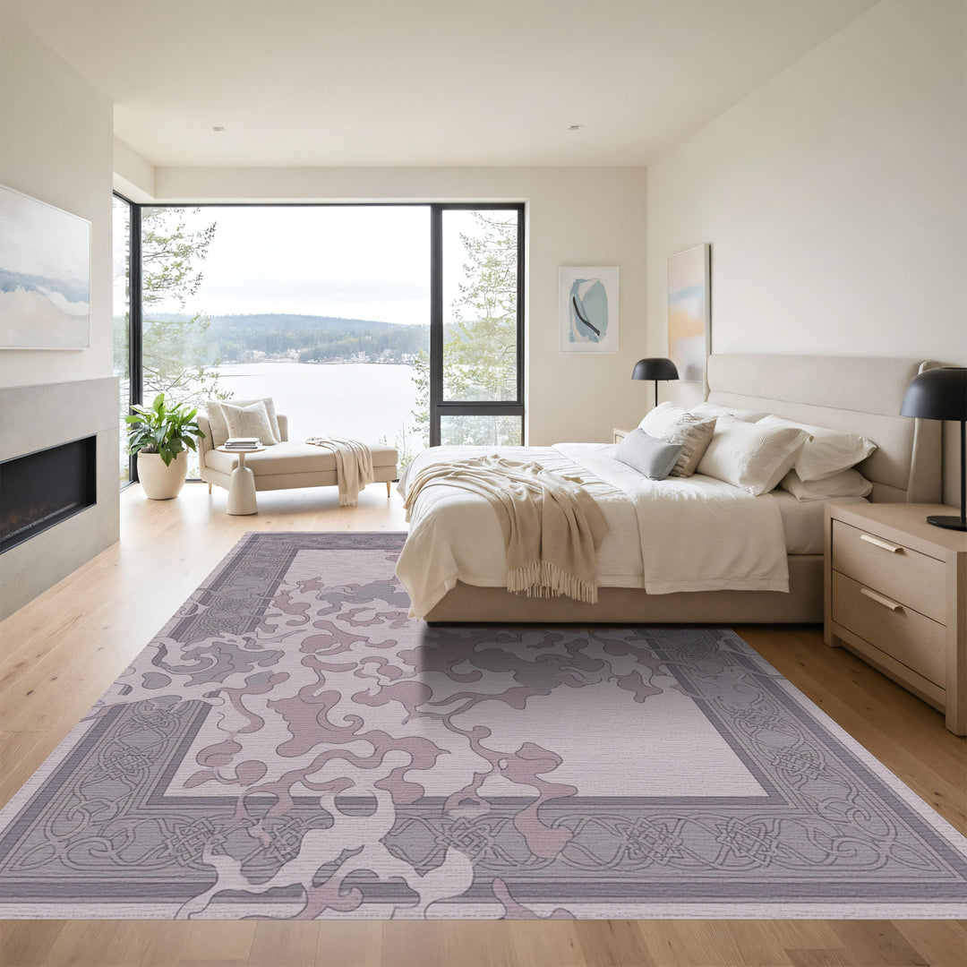 Subtle Gray Amorphous Border Rug
