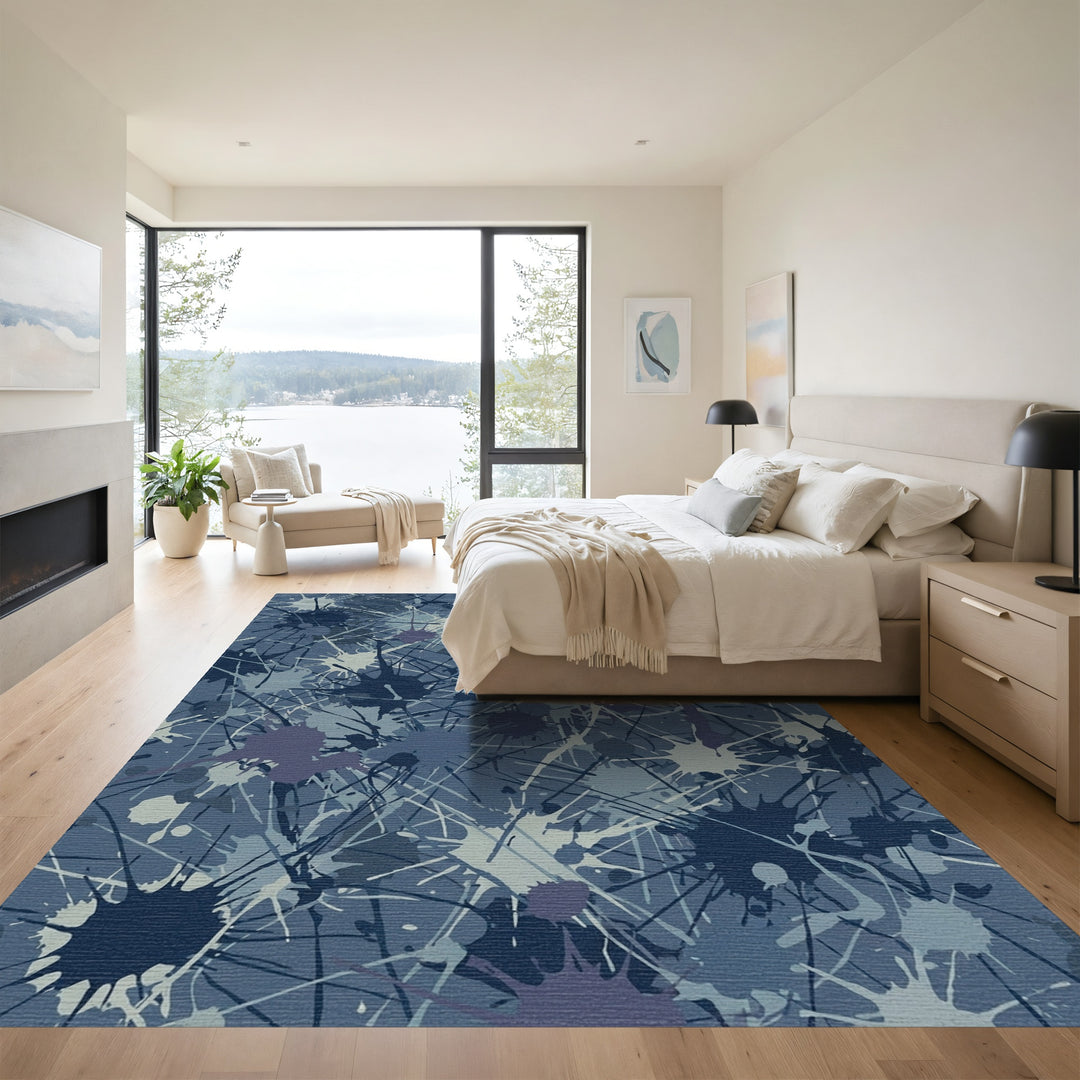 Deep Blue Splash Splatter Abstract Rug