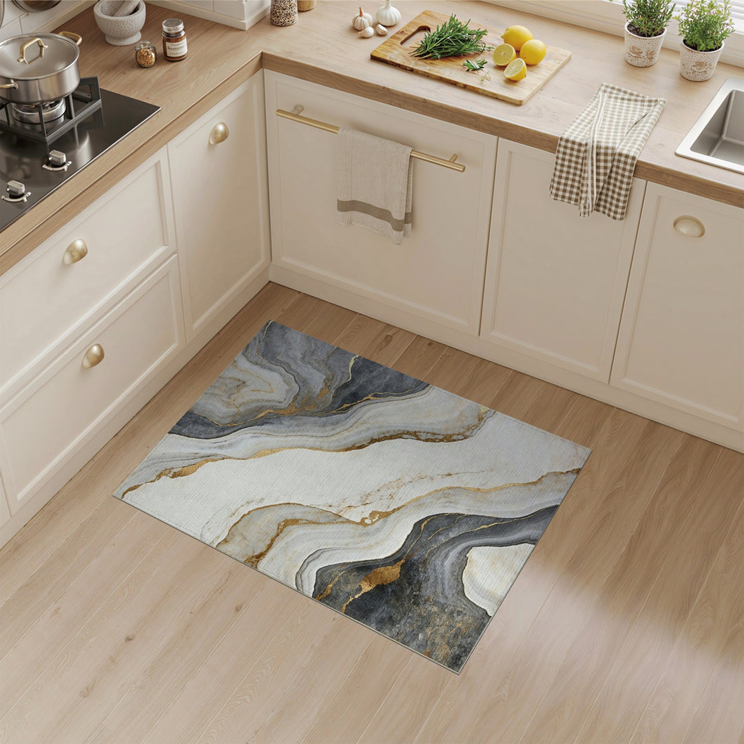 Grey Marble Gold Vein Area Rug