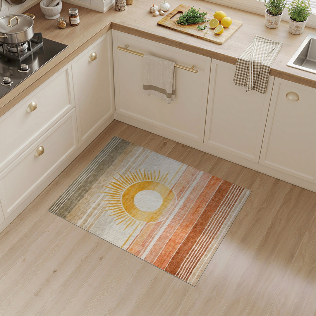 Yellow Sunburst Striped Area Rug