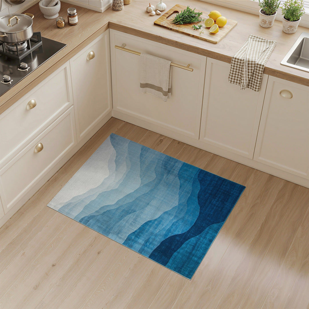 Blue Layered Mountain Abstract Area Rug