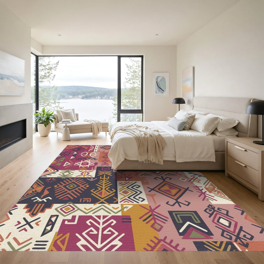 Bold Ethnic Geometric Patchwork Rug