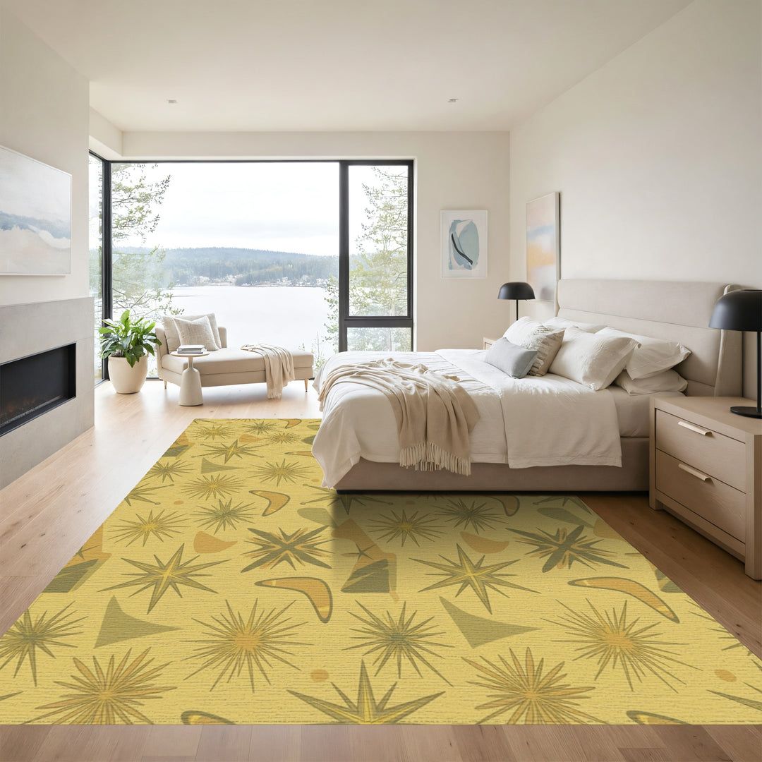 Retro Yellow Starburst Boomerang Rug