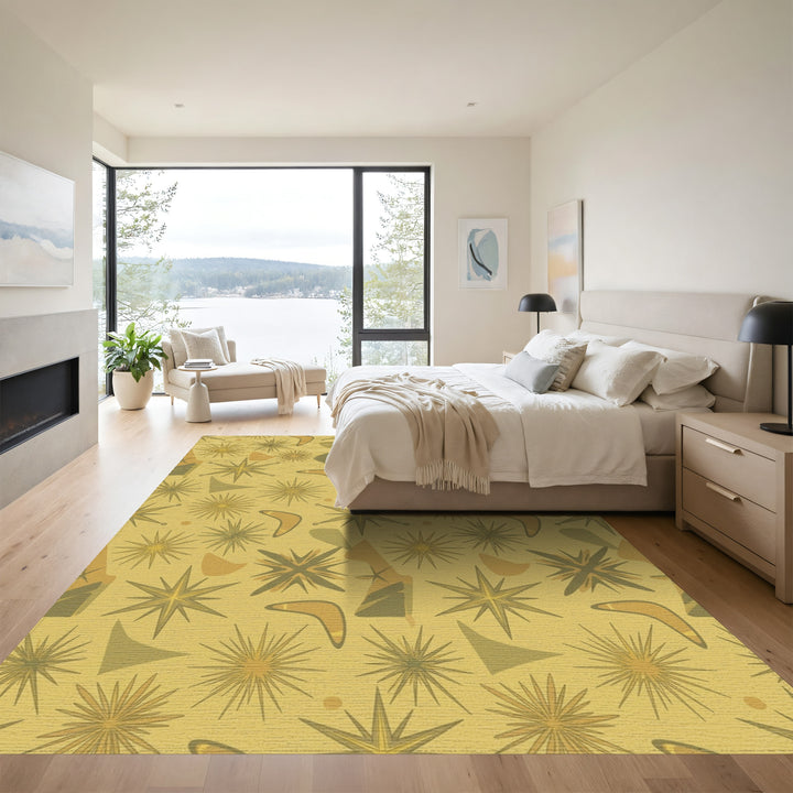 Retro Yellow Starburst Boomerang Rug