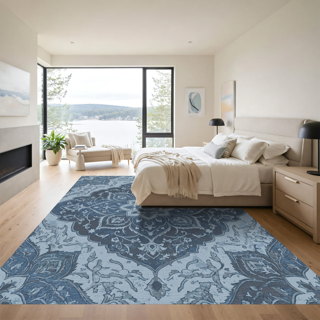 Antique Blue Floral Medallion Rug