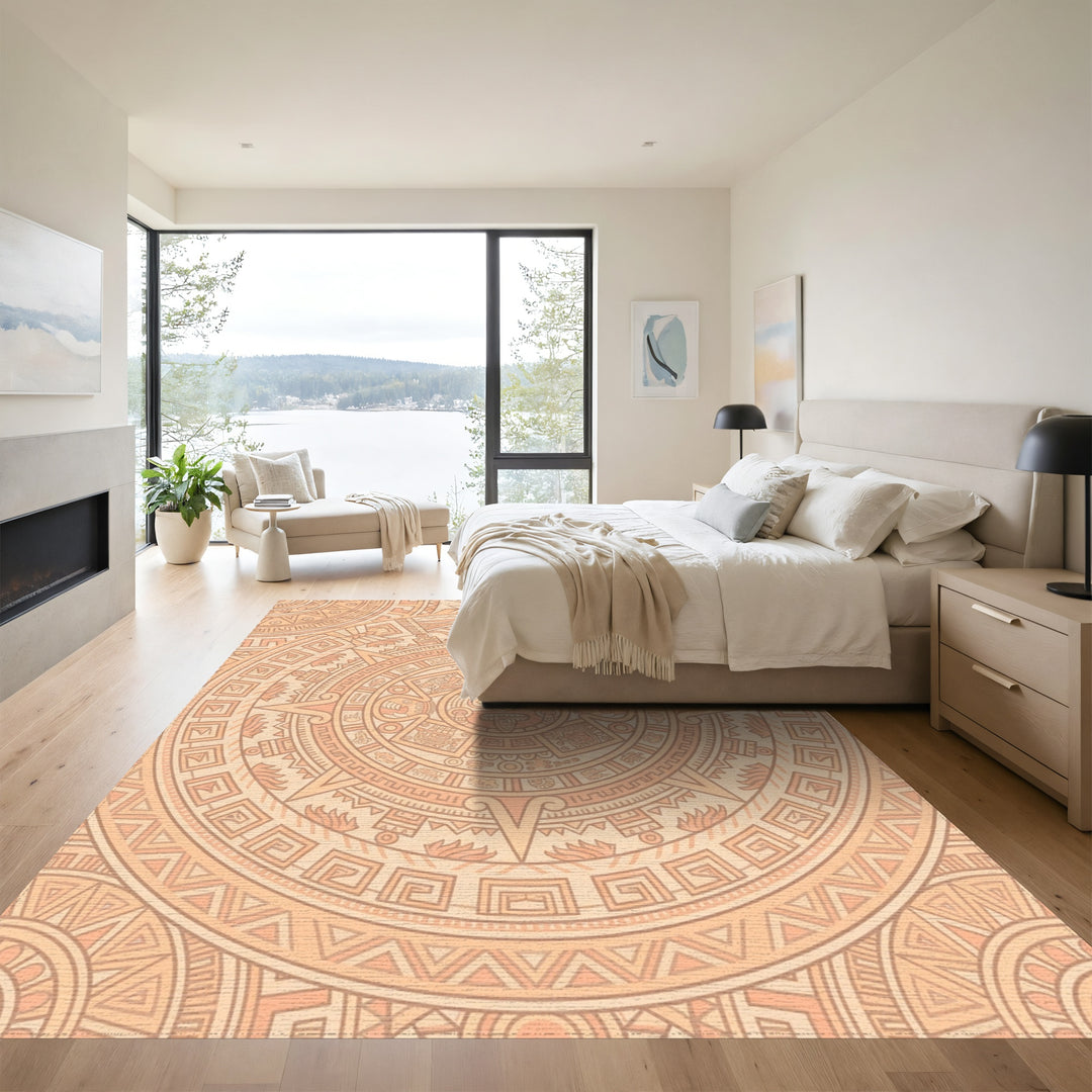 Sunstone Peach Geometric Medallion Rug