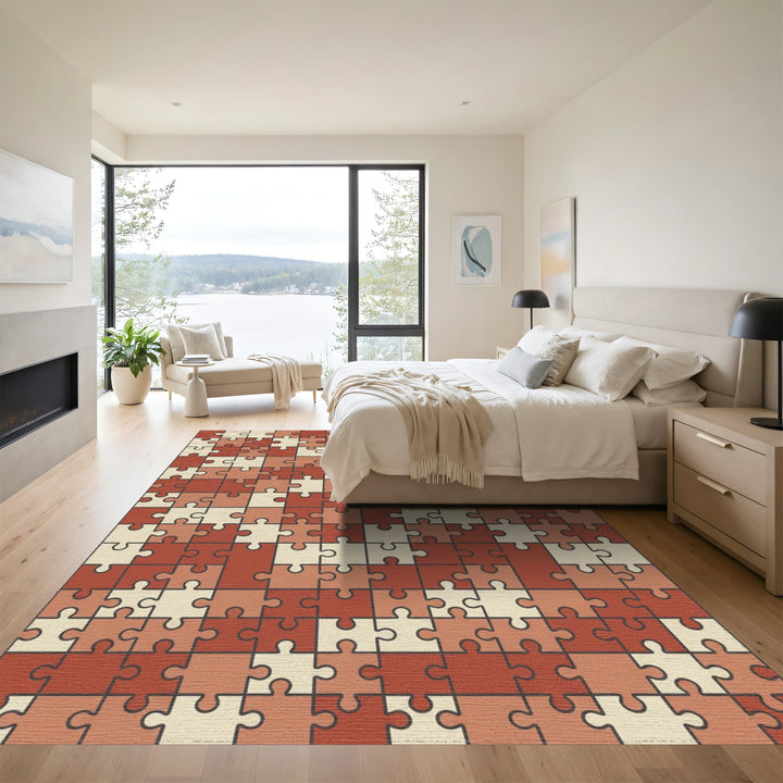 Terracotta Puzzle Piece Collage Rug