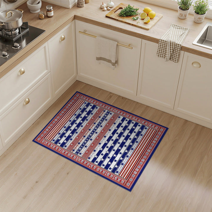 Multi-color and Patterns Patriotic Stars and Stripes Washable Area Rug