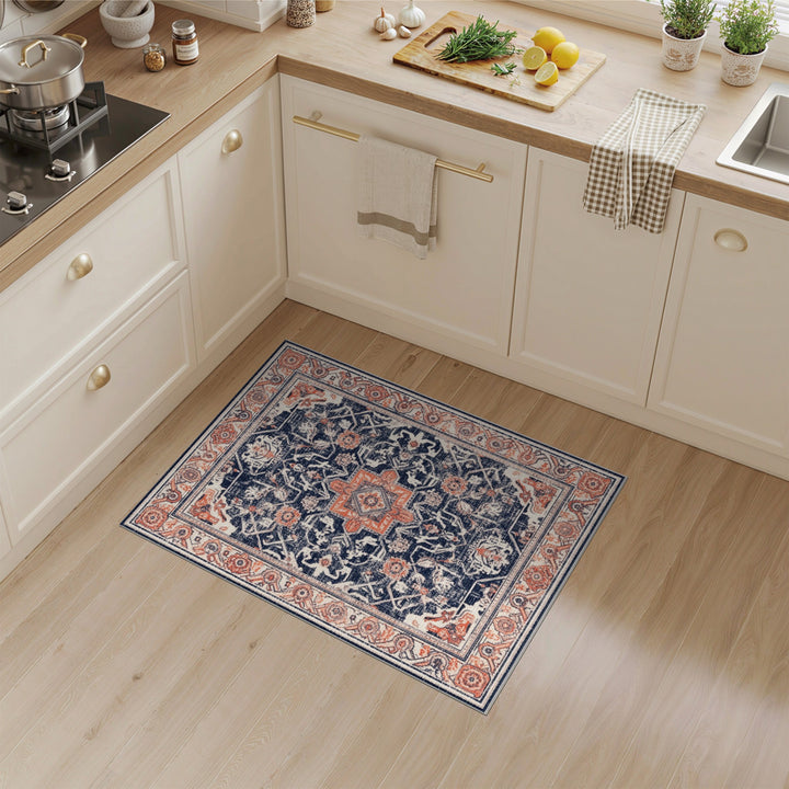 Distressed Vintage Navy Blue Distressed Vintage Area Rug