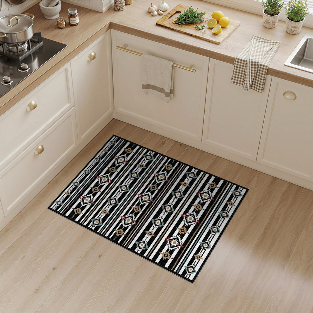 Black White Heritage Tribal Area Rug