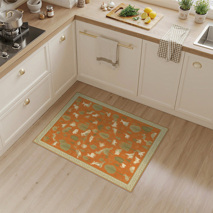 Orange Woodland Animals Area Rug