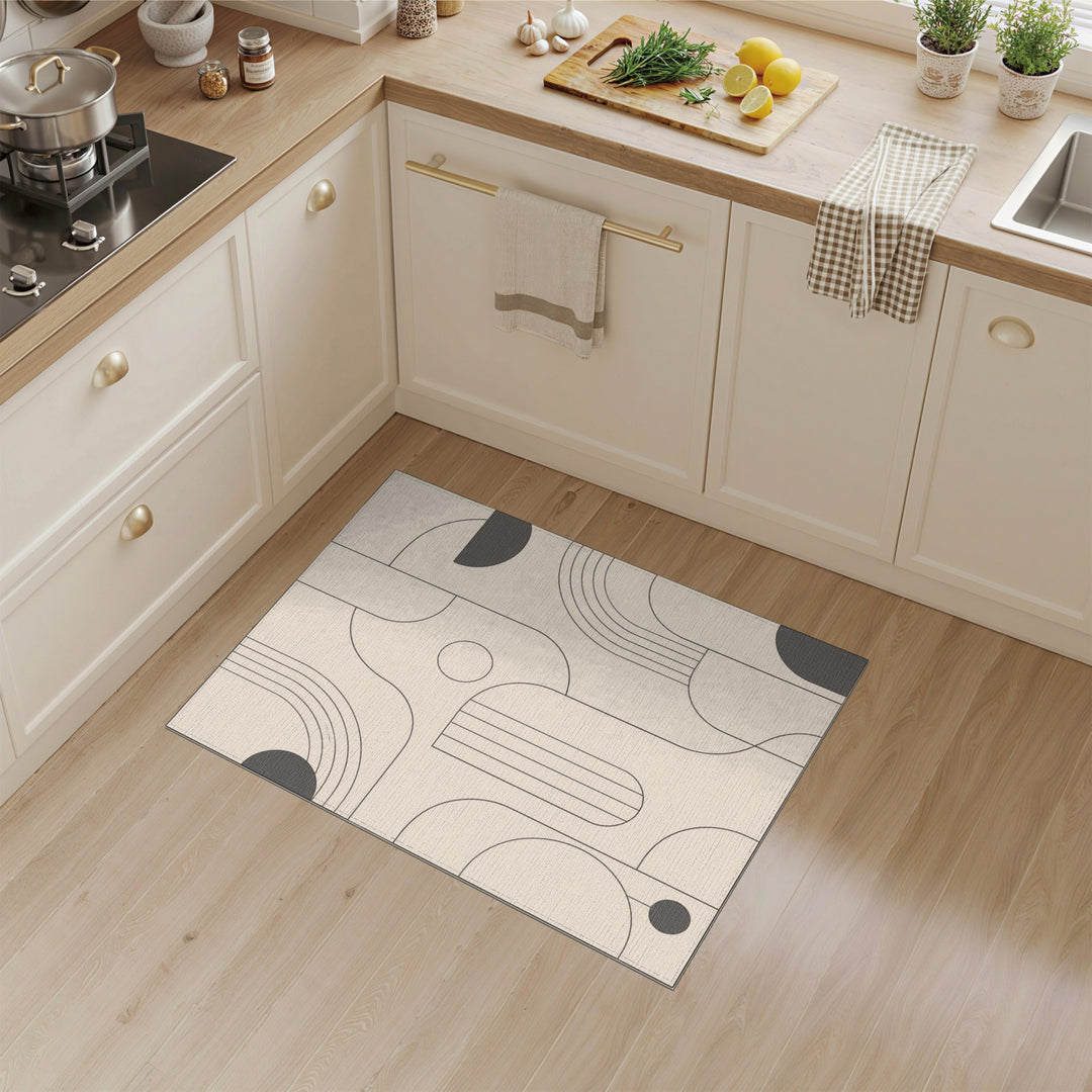 Beige Geometric Modern Washable Area Rug