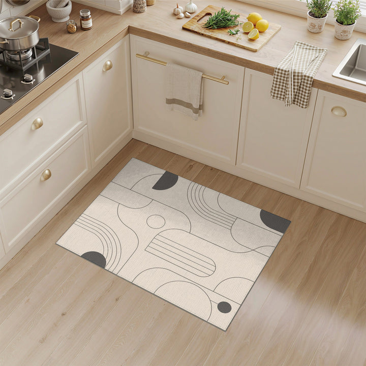 Beige Geometric Modern Washable Area Rug