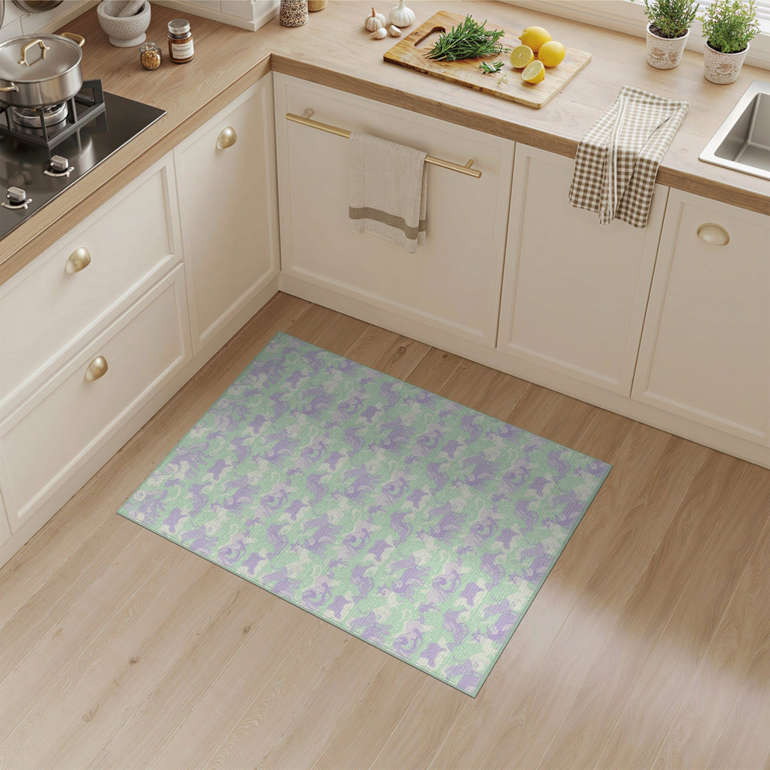 Purple Cartoon Animals Kids Area Rug