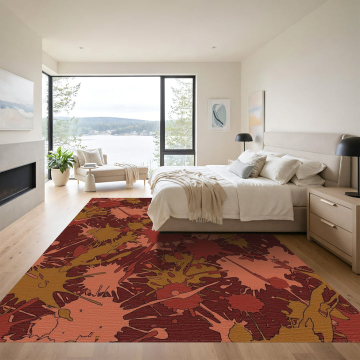 Crimson Earth Tones Splatter Graphic Rug