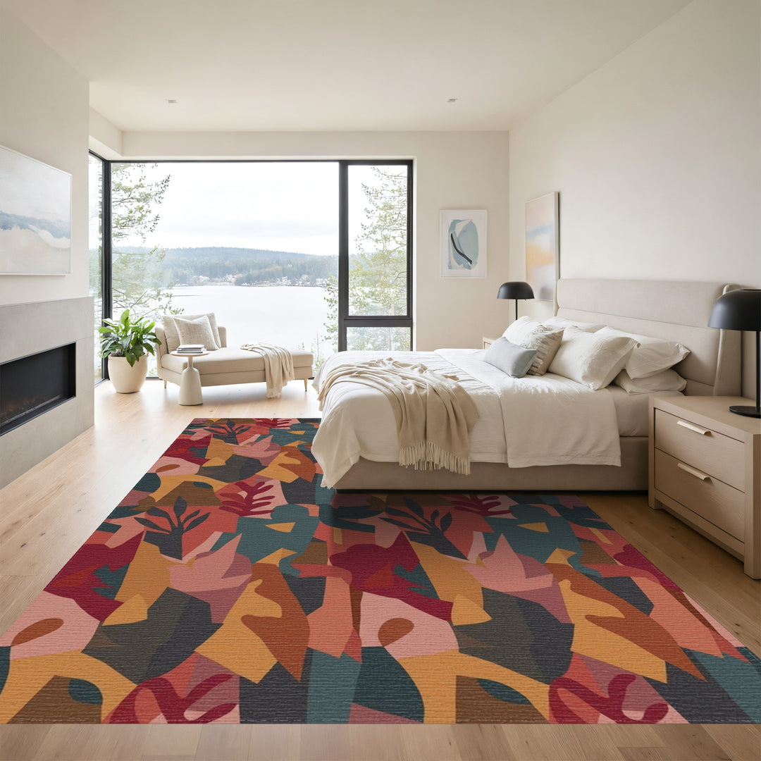 Terracotta Abstract Botanical Collage Rug