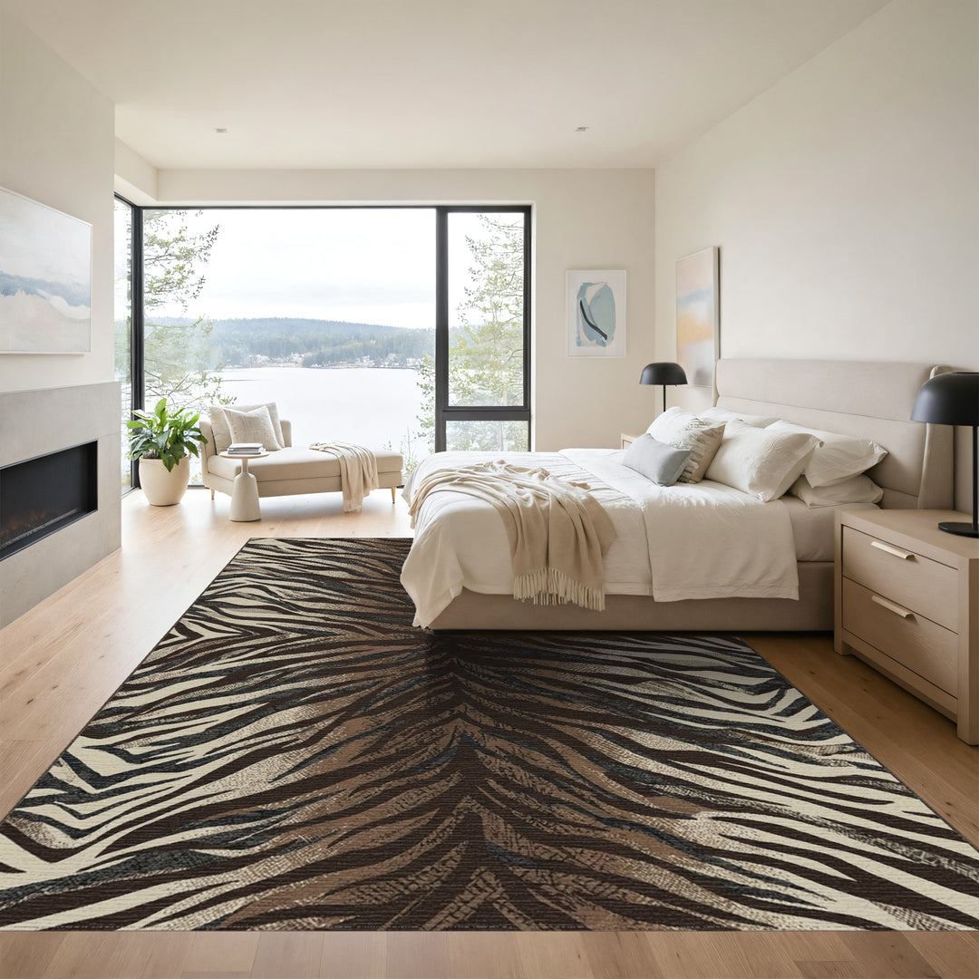 Brown Tiger Stripe Animal Print Rug