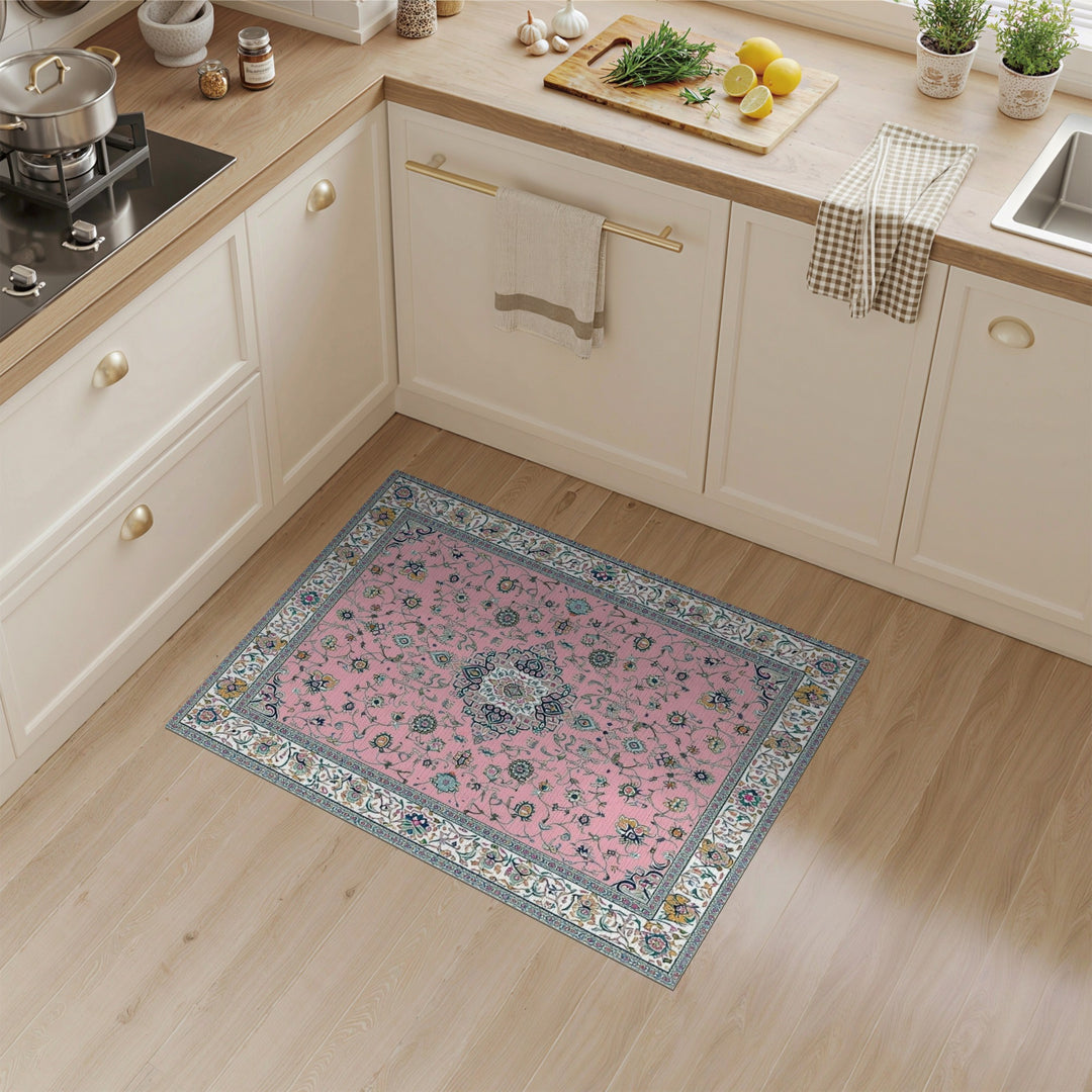 Pink Persian Floral Traditional Persian Area Rug