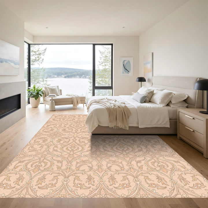 Pale Peach Floral Arabesque Rug